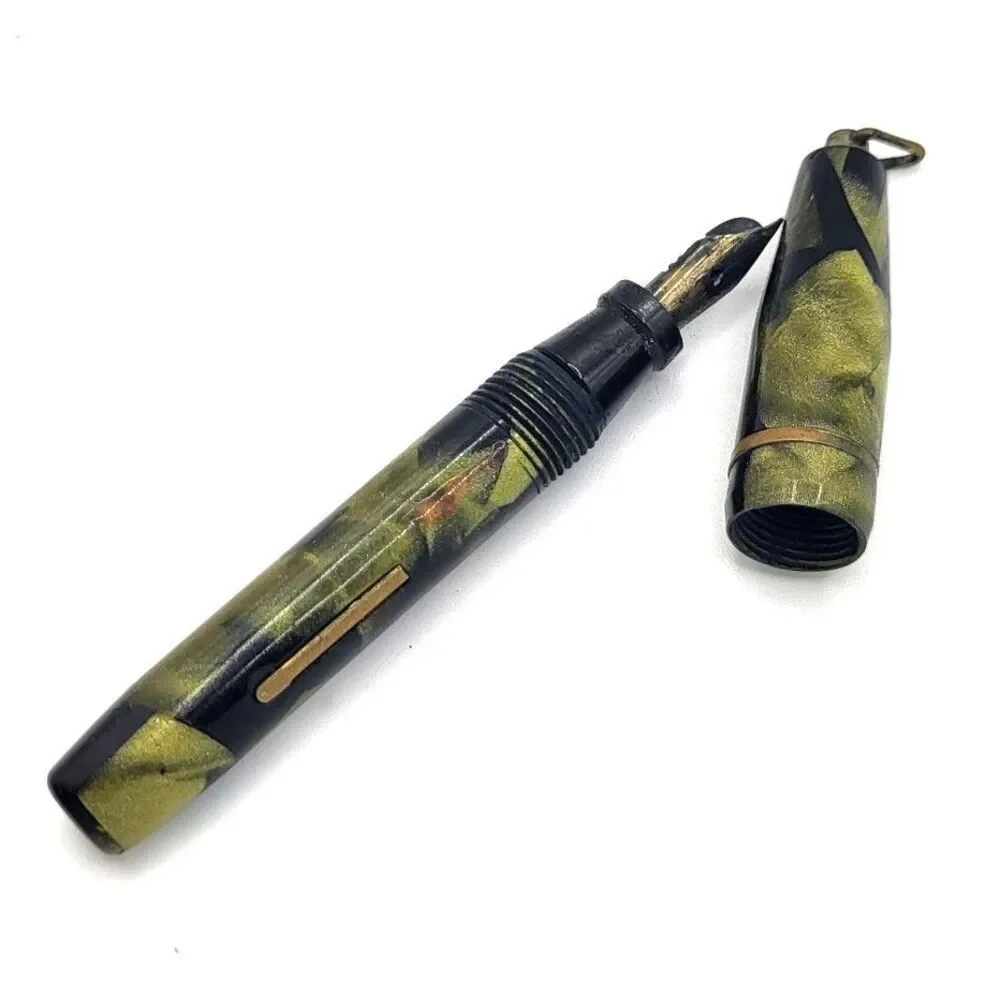 Vintage Green Marbled Calligraphy Pen with Lever Keychain 3.5in